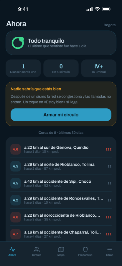 Pantalla Ahora: el estado del lugar que vigilas y los sismos cercanos